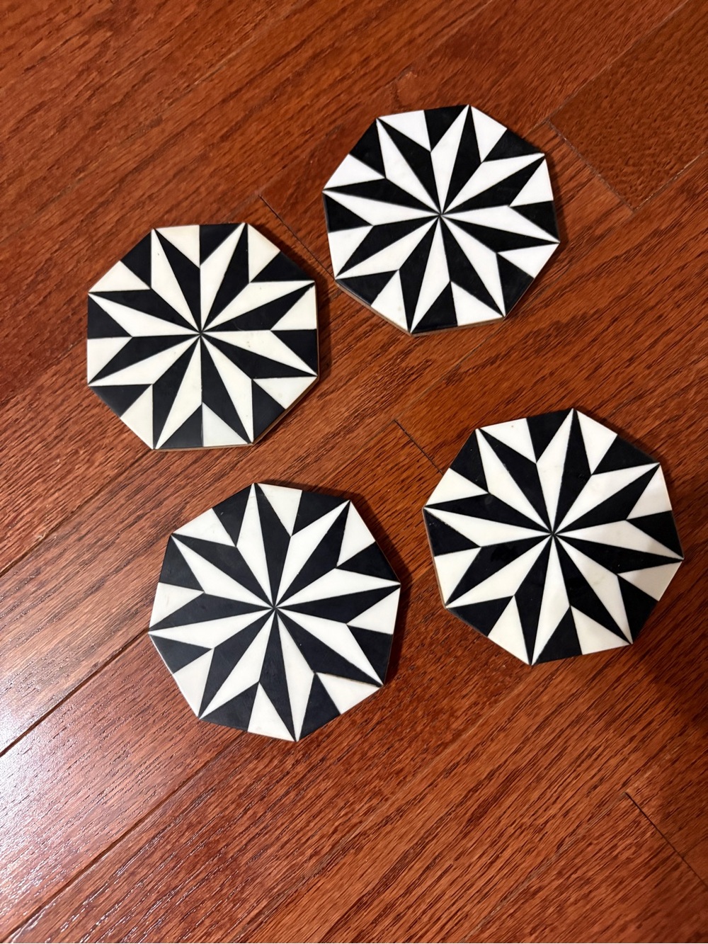 Black and White Geometric Octagon Coasters - Set of 4